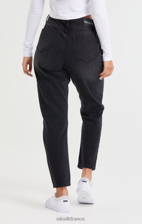 femmes vêtements 6B8NV191 SikSilk Jean mom en denim noir délavé avec déchirures aux genoux