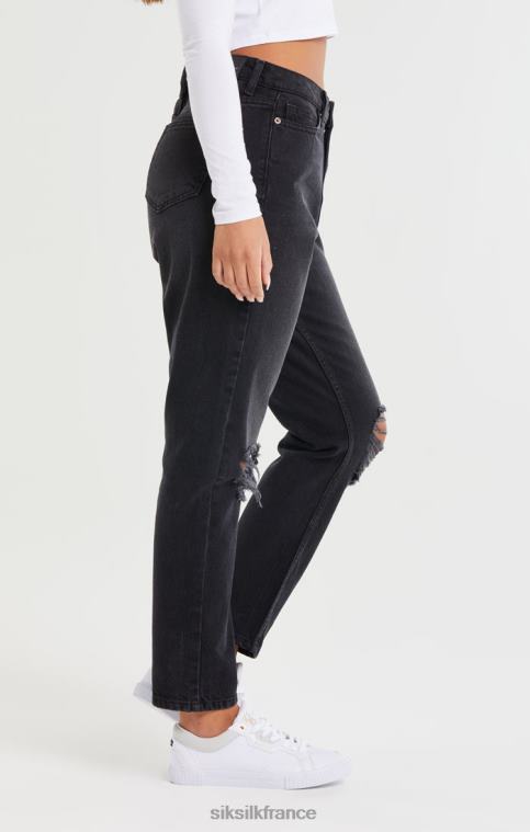 femmes vêtements 6B8NV191 SikSilk Jean mom en denim noir délavé avec déchirures aux genoux