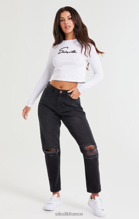 femmes vêtements 6B8NV191 SikSilk Jean mom en denim noir délavé avec déchirures aux genoux