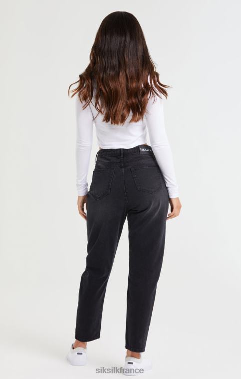 femmes vêtements 6B8NV191 SikSilk Jean mom en denim noir délavé avec déchirures aux genoux