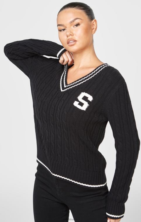 femmes vêtements 6B8NV105 SikSilk pull en maille torsadée universitaire noir