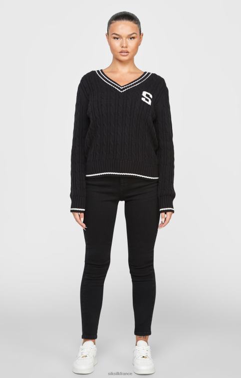 femmes vêtements 6B8NV105 SikSilk pull en maille torsadée universitaire noir