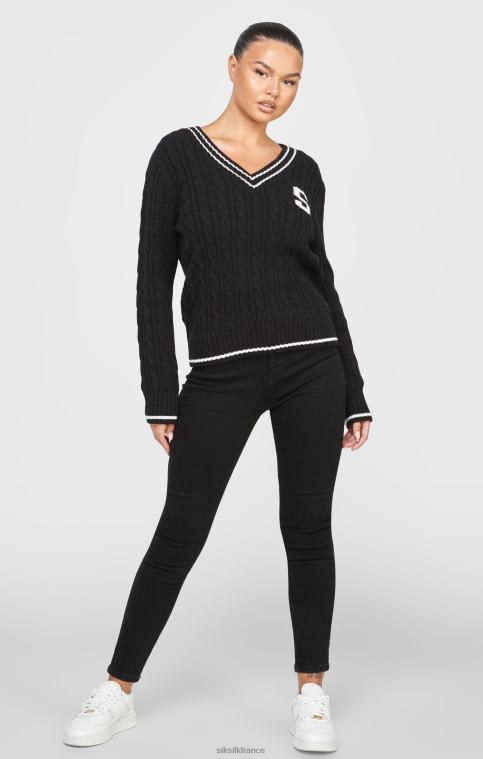 femmes vêtements 6B8NV105 SikSilk pull en maille torsadée universitaire noir
