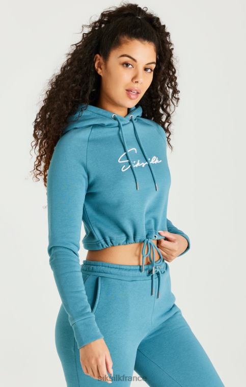 femmes vêtements 6B8NV120 SikSilk sweat à capuche court essentiel bleu sarcelle