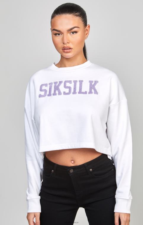 femmes vêtements 6B8NV84 SikSilk sweat-shirt universitaire court blanc