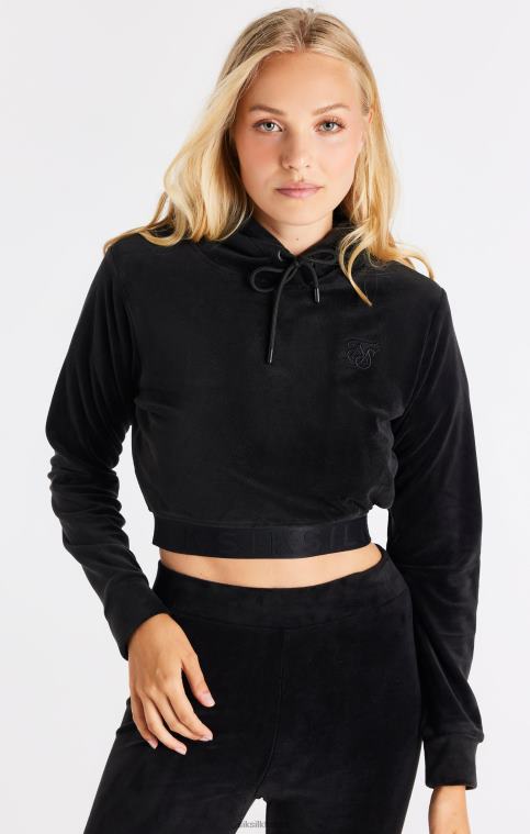 femmes vêtements 6B8NV94 SikSilk sweat à capuche court en velours noir