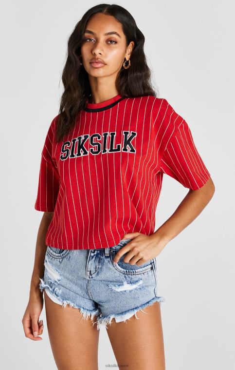 femmes vêtements 6B8NV44 SikSilk t-shirt rouge à rayures de baseball