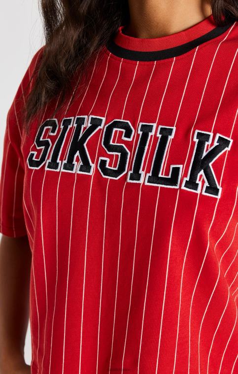 femmes vêtements 6B8NV44 SikSilk t-shirt rouge à rayures de baseball