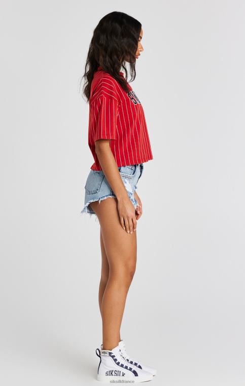 femmes vêtements 6B8NV44 SikSilk t-shirt rouge à rayures de baseball