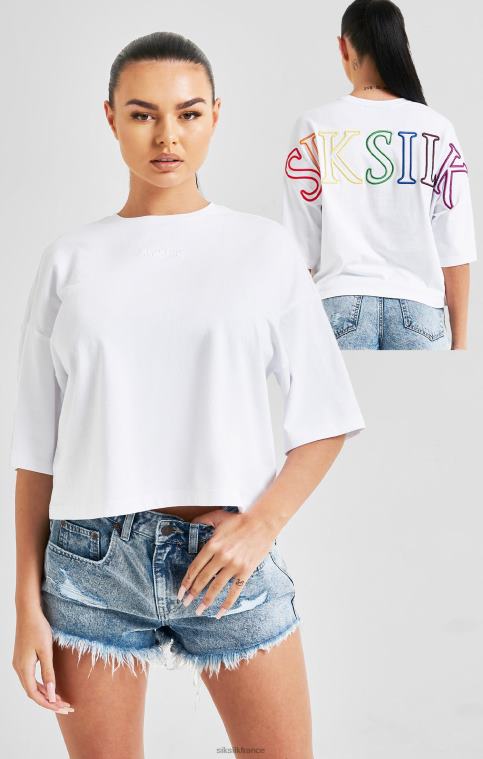 femmes vêtements 6B8NV47 SikSilk t-shirt court blanc de marque arc-en-ciel