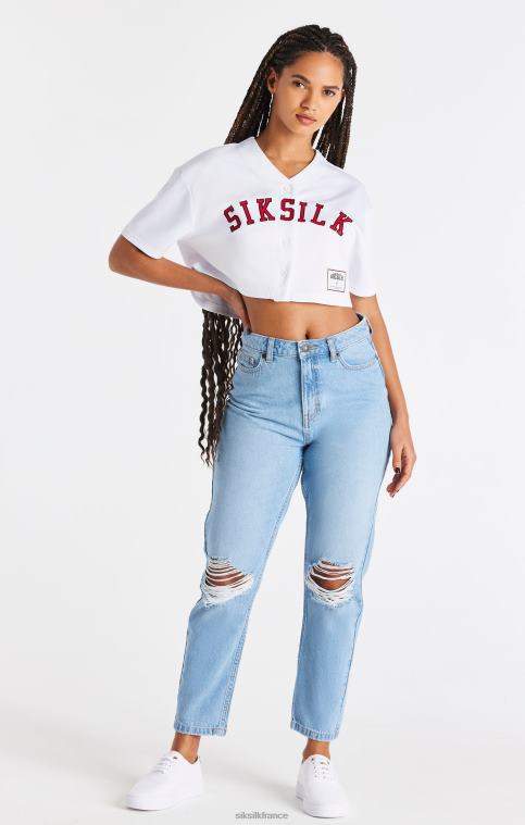 femmes vêtements 6B8NV50 SikSilk maillot court de baseball blanc