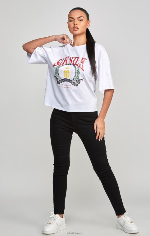 femmes vêtements 6B8NV53 SikSilk t-shirt court universitaire blanc