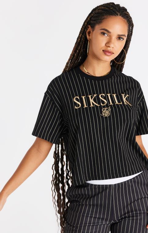 femmes vêtements 6B8NV66 SikSilk t-shirt noir à fines rayures