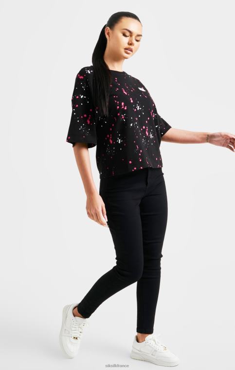femmes vêtements 6B8NV67 SikSilk t-shirt court avec éclaboussures de peinture noire