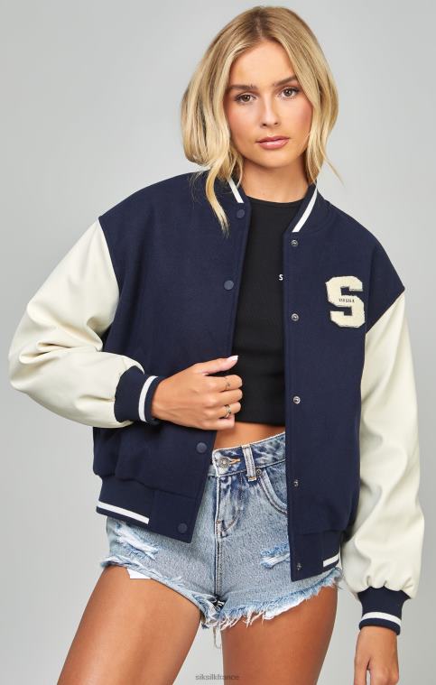 femmes vêtements 6B8NV131 SikSilk blouson aviateur universitaire bleu marine