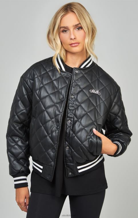 femmes vêtements 6B8NV135 SikSilk veste universitaire matelassée en PU noir