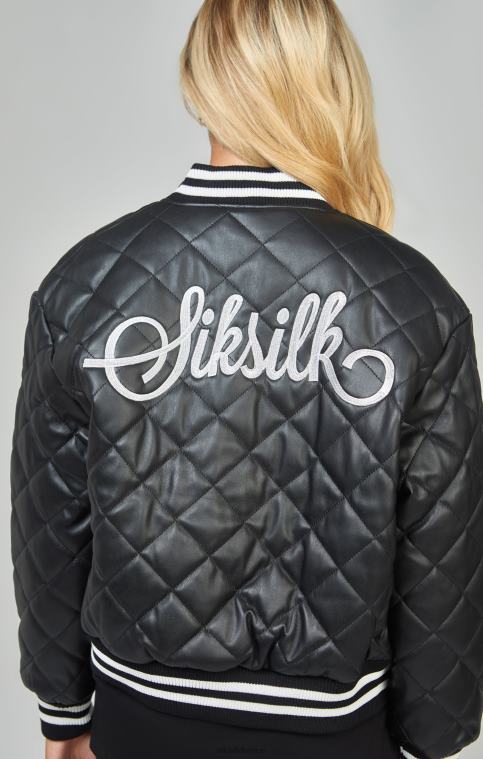 femmes vêtements 6B8NV135 SikSilk veste universitaire matelassée en PU noir