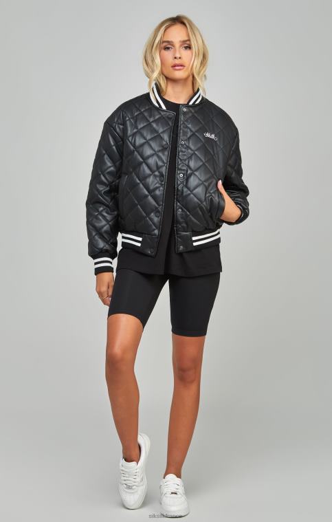 femmes vêtements 6B8NV135 SikSilk veste universitaire matelassée en PU noir