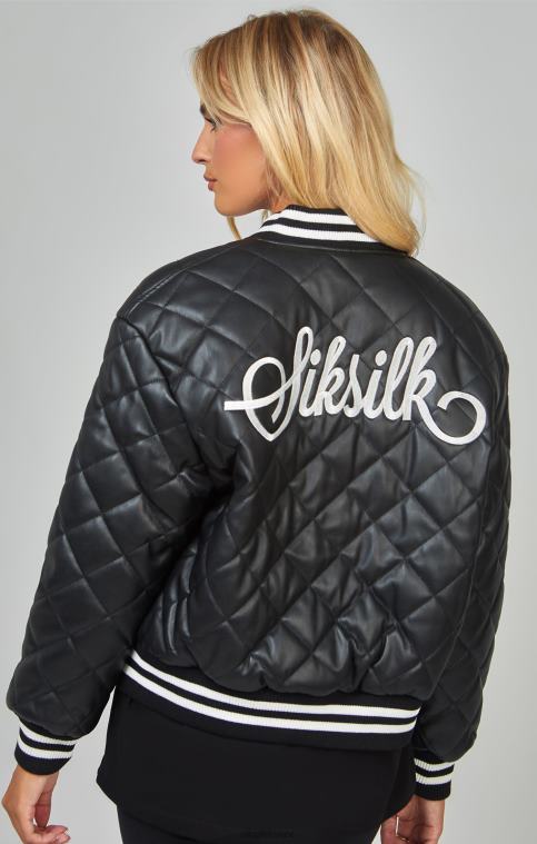 femmes vêtements 6B8NV135 SikSilk veste universitaire matelassée en PU noir