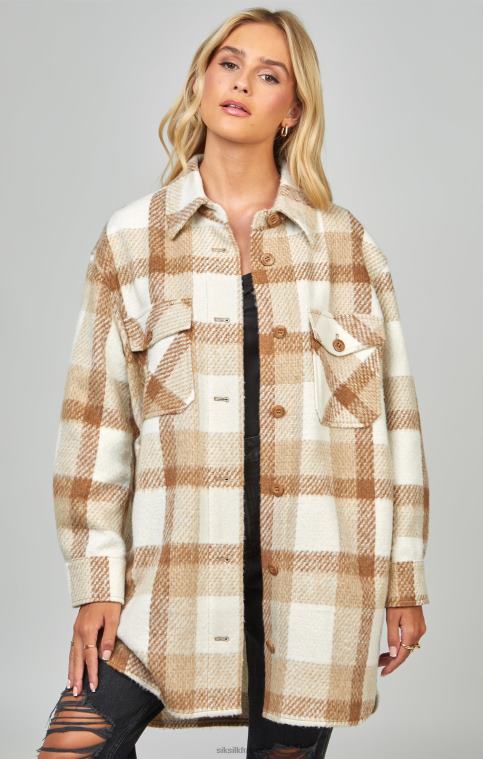 femmes vêtements 6B8NV137 SikSilk veste beige à carreaux