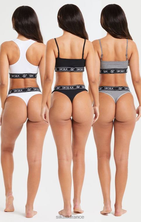 femmes vêtements 6B8NV224 SikSilk lot de 3 strings noir, blanc et gris