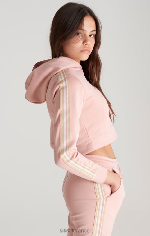 filles vêtements 6B8NV332 SikSilk sweat à capuche court rose à bande