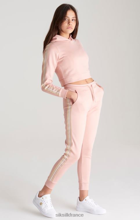 filles vêtements 6B8NV332 SikSilk sweat à capuche court rose à bande