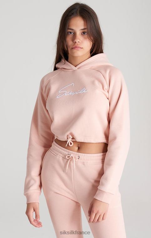 filles vêtements 6B8NV333 SikSilk sweat à capuche court rose signature