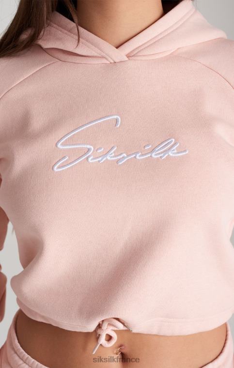 filles vêtements 6B8NV333 SikSilk sweat à capuche court rose signature