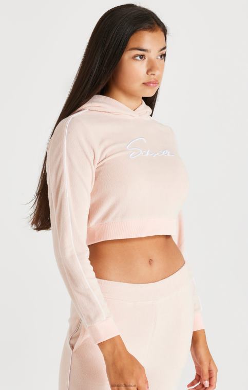 filles vêtements 6B8NV334 SikSilk capuche courte en tissu éponge signature - rose