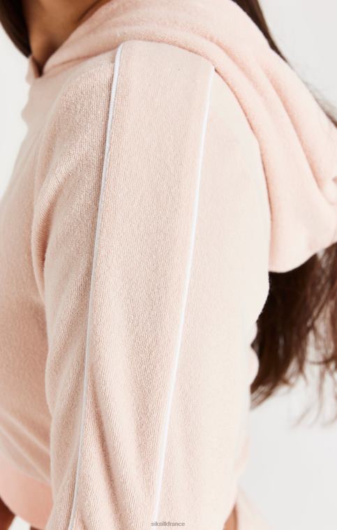 filles vêtements 6B8NV334 SikSilk capuche courte en tissu éponge signature - rose