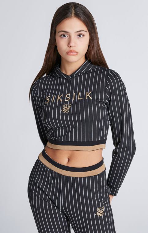 filles vêtements 6B8NV337 SikSilk sweat à capuche court noir à rayures de baseball