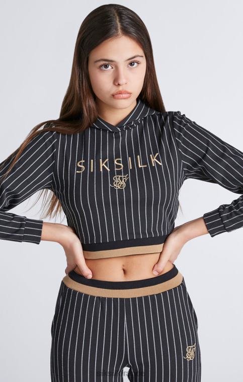 filles vêtements 6B8NV337 SikSilk sweat à capuche court noir à rayures de baseball