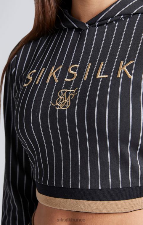 filles vêtements 6B8NV337 SikSilk sweat à capuche court noir à rayures de baseball