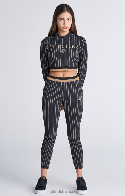 filles vêtements 6B8NV337 SikSilk sweat à capuche court noir à rayures de baseball