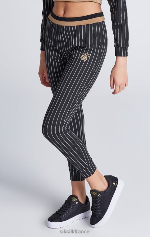 filles vêtements 6B8NV337 SikSilk sweat à capuche court noir à rayures de baseball