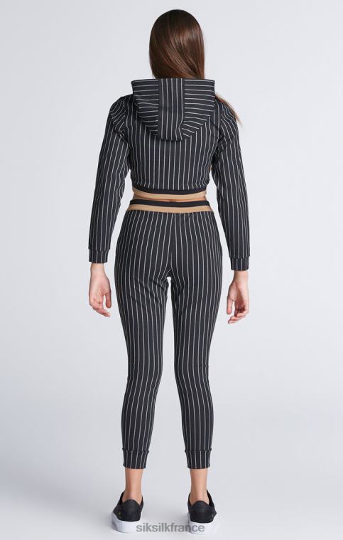 filles vêtements 6B8NV337 SikSilk sweat à capuche court noir à rayures de baseball