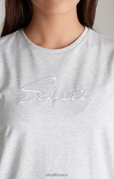 filles vêtements 6B8NV322 SikSilk t-shirt boyfriend gris chiné signature