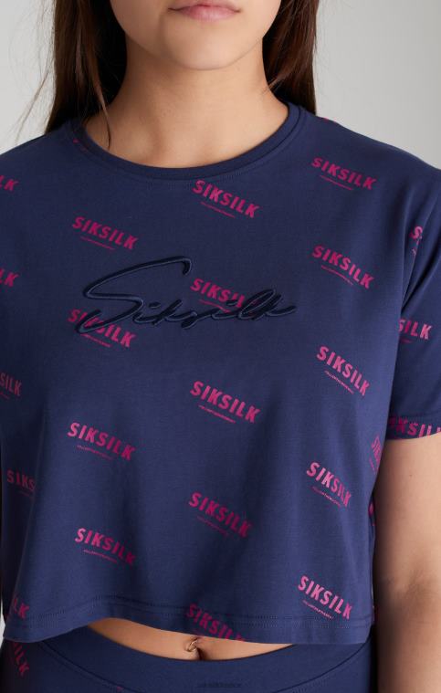 filles vêtements 6B8NV324 SikSilk t-shirt court à signature bleu marine