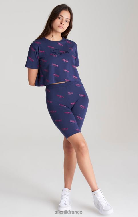 filles vêtements 6B8NV324 SikSilk t-shirt court à signature bleu marine