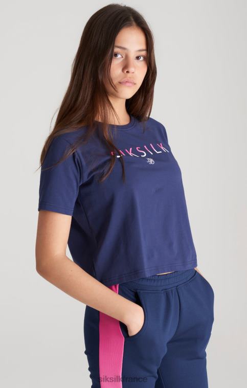 filles vêtements 6B8NV325 SikSilk t-shirt court bleu marine à logo délavé