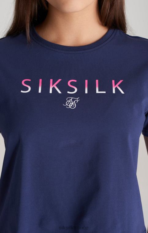 filles vêtements 6B8NV325 SikSilk t-shirt court bleu marine à logo délavé