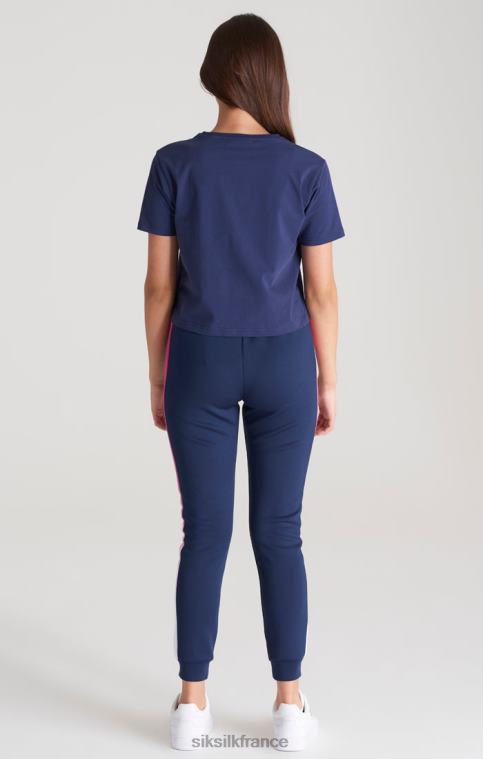 filles vêtements 6B8NV325 SikSilk t-shirt court bleu marine à logo délavé