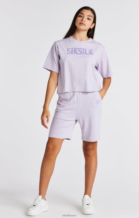 filles vêtements 6B8NV327 SikSilk t-shirt court violet à logo universitaire
