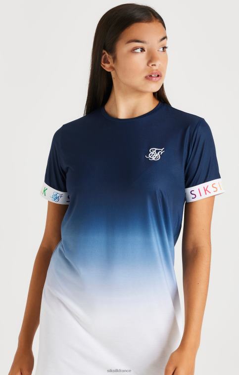 filles vêtements 6B8NV342 SikSilk robe t-shirt effet délavé arc-en-ciel - bleu marine et blanc
