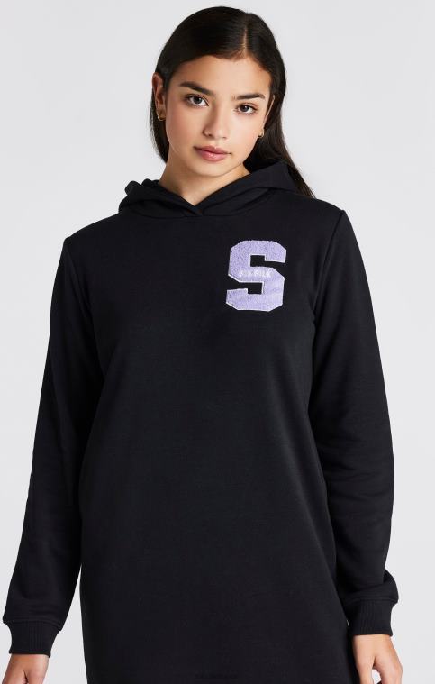 filles vêtements 6B8NV344 SikSilk robe à capuche noire à logo universitaire