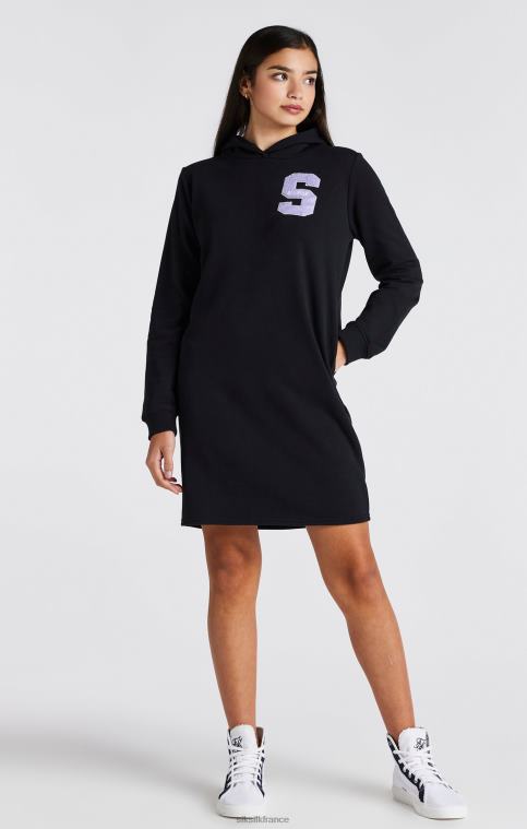 filles vêtements 6B8NV344 SikSilk robe à capuche noire à logo universitaire