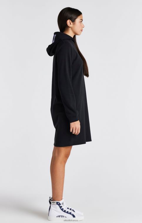 filles vêtements 6B8NV344 SikSilk robe à capuche noire à logo universitaire