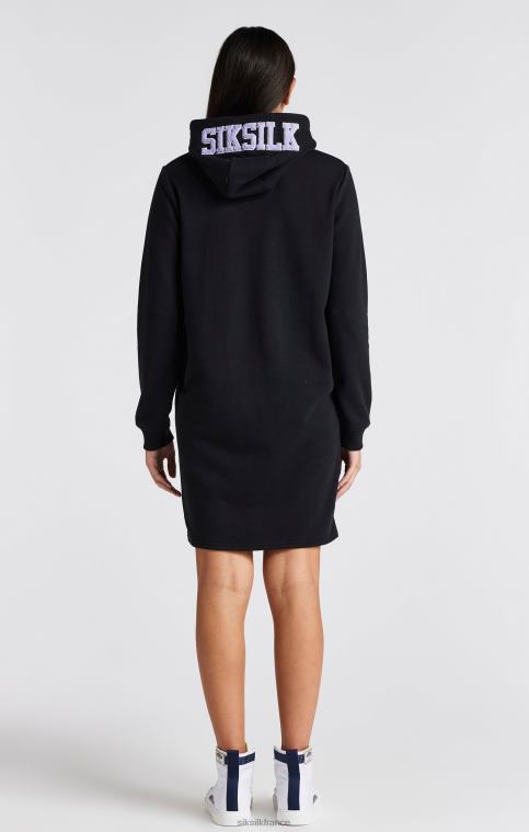 filles vêtements 6B8NV344 SikSilk robe à capuche noire à logo universitaire