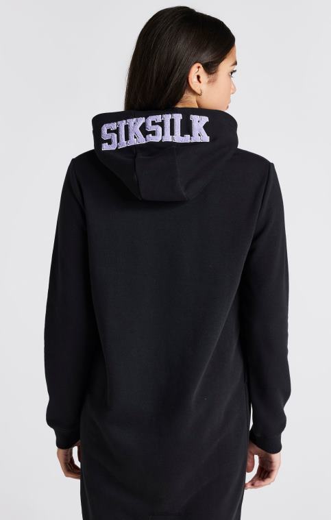 filles vêtements 6B8NV344 SikSilk robe à capuche noire à logo universitaire